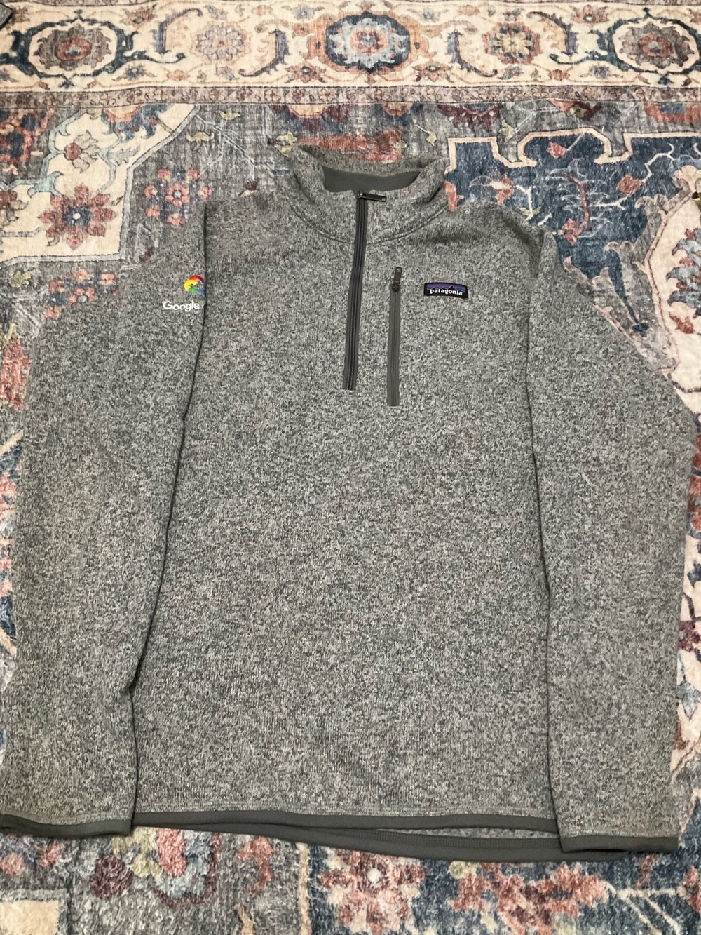 Patagonia Heather Gray Zip-Up Fleece with Multicolor Logo